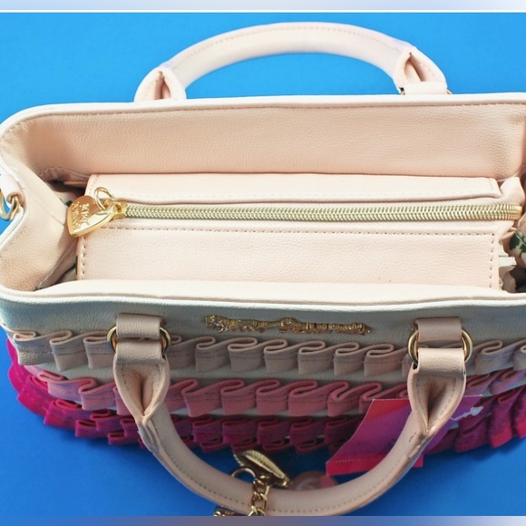 BETSEY JOHNSON White Crossbody/Handbag with Pink Gradient Ruffles - Picture 14 of 16